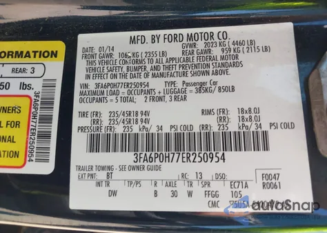2014 Ford Fusion Se from USA, damaged, VIN 3FA6P0H77ER250954